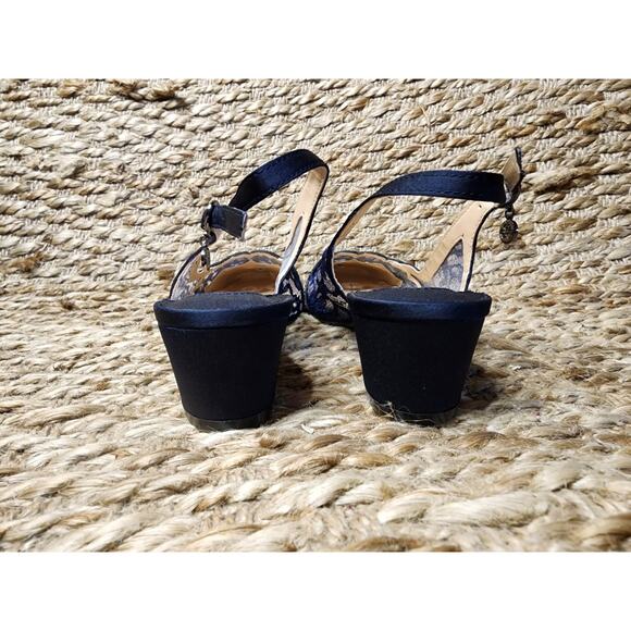 J. Renee Women’s 8.5M Faleece Lace/Satin/Sequins Slingback Heels Navy Blue - Picture 9 of 11